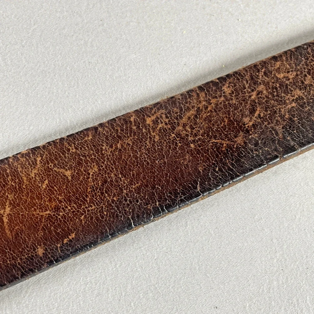 Levis Jeans Vtg 1980s Brown Leather Mens Belt Silver Buckle Adjustable Sz 36-43
